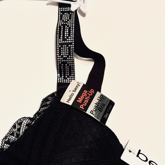 NWT bebe MEGA Push Up Shine Rhinestone Strap Bra,34B,34C,36B, 36C,38C,Black - Picture 4 of 4